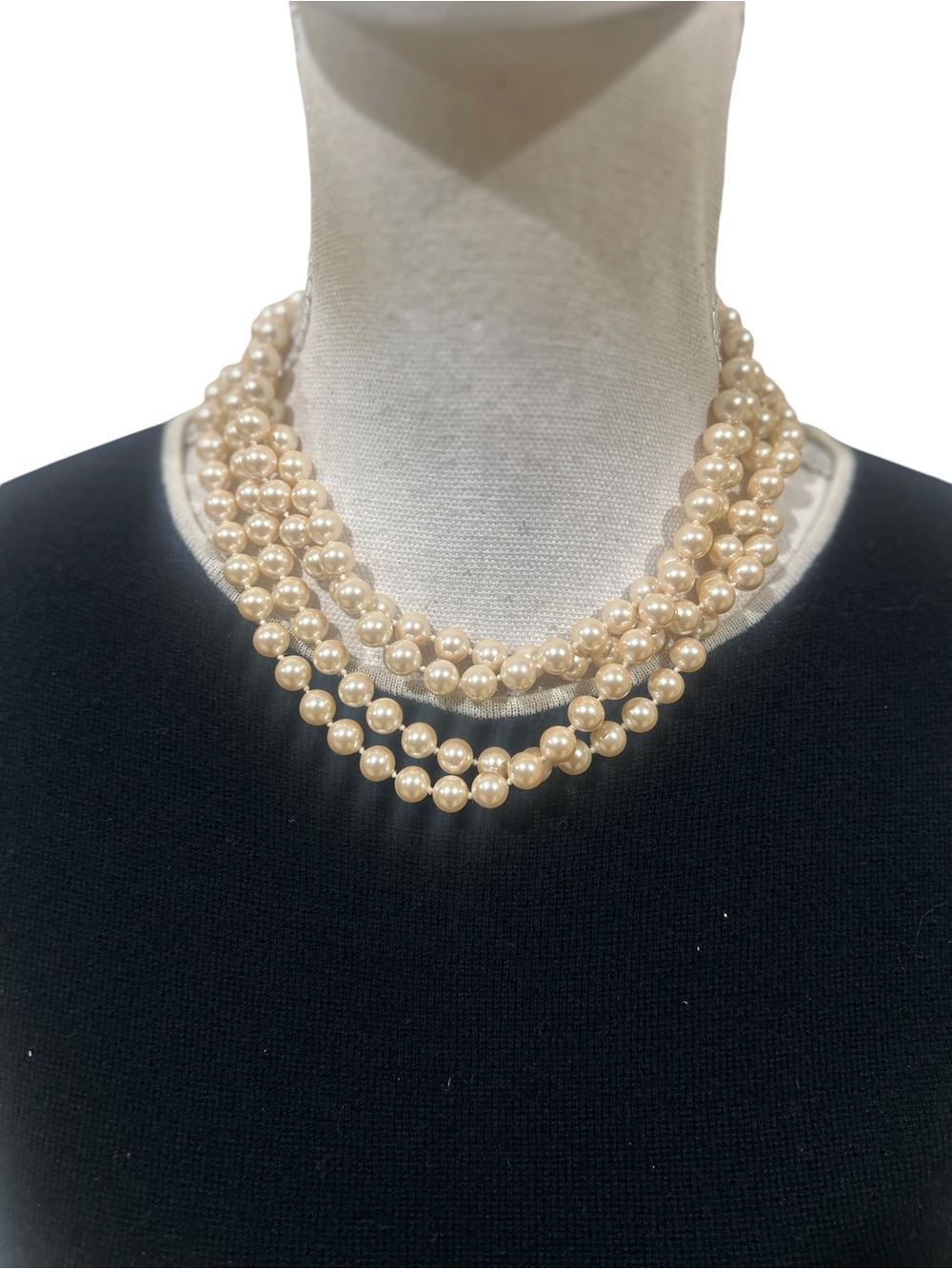Vintage 1990’s Monet Double-Strand blush Cream long Pearl Necklace silk pouch - Picture 3 of 9